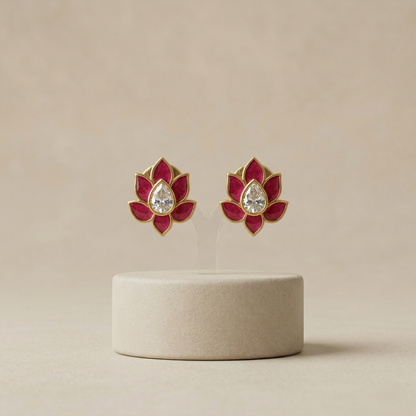 Royal Lotus Ruby Gold Plated Studs