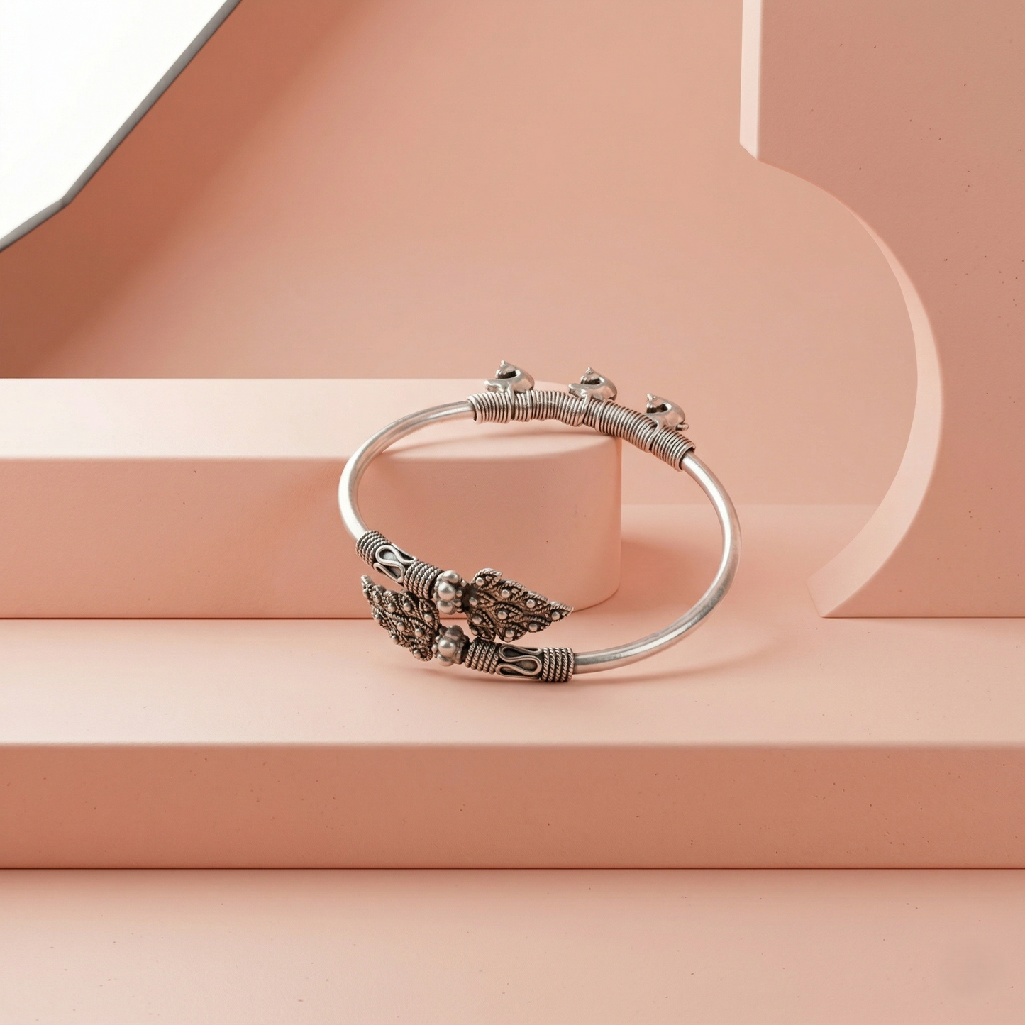Ornate Oxidized Silver Filigree Kada Bracelet