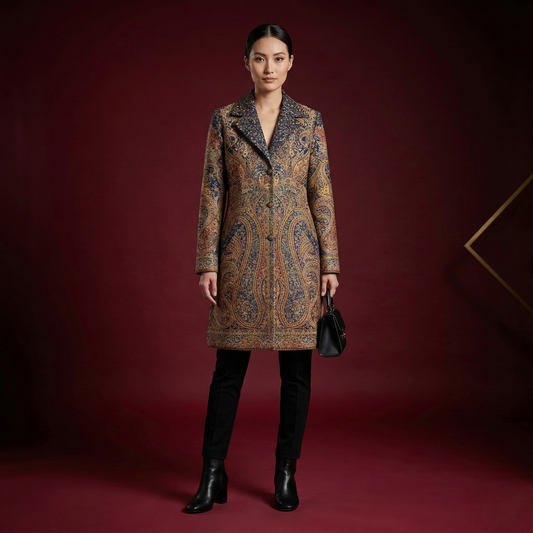 Elegance in Bloom Paisley Wool Long Coat