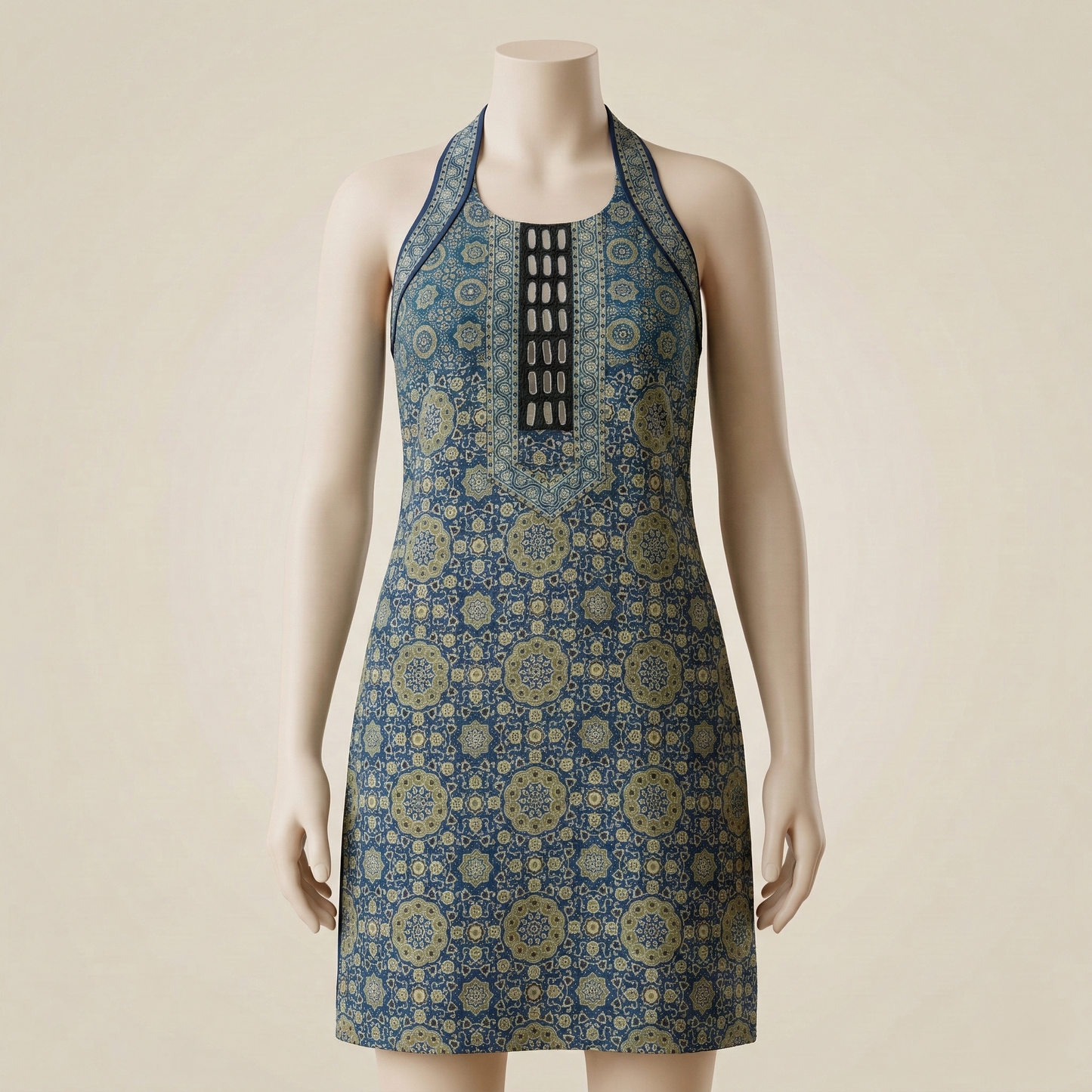 Indigo Halter Block Print Sleveless Kurti