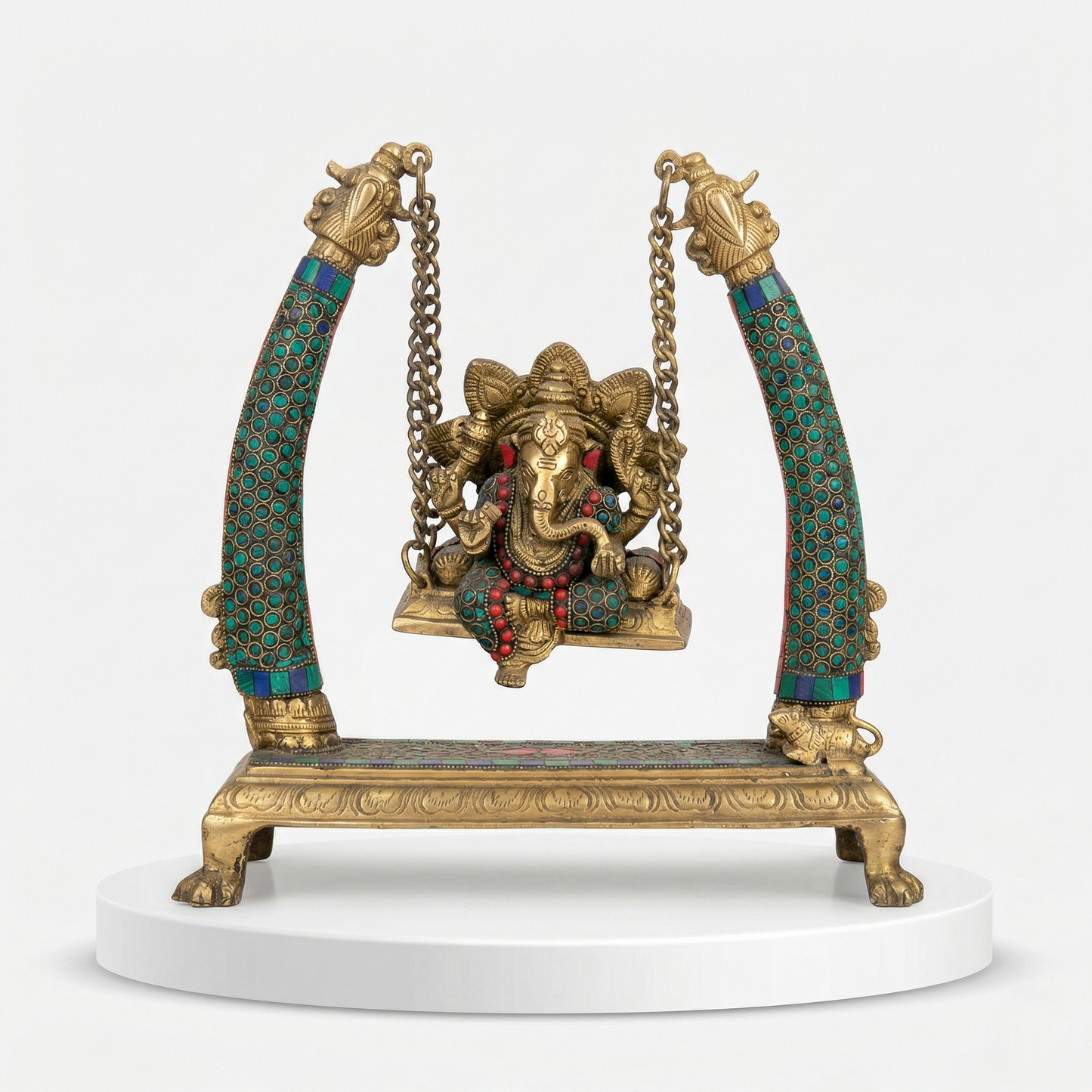 Heritage Brass Ganesha Jhoola Inlay Statue