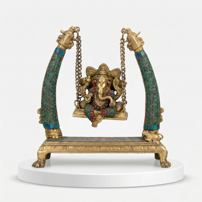 Heritage Brass Ganesha Jhoola Inlay Statue