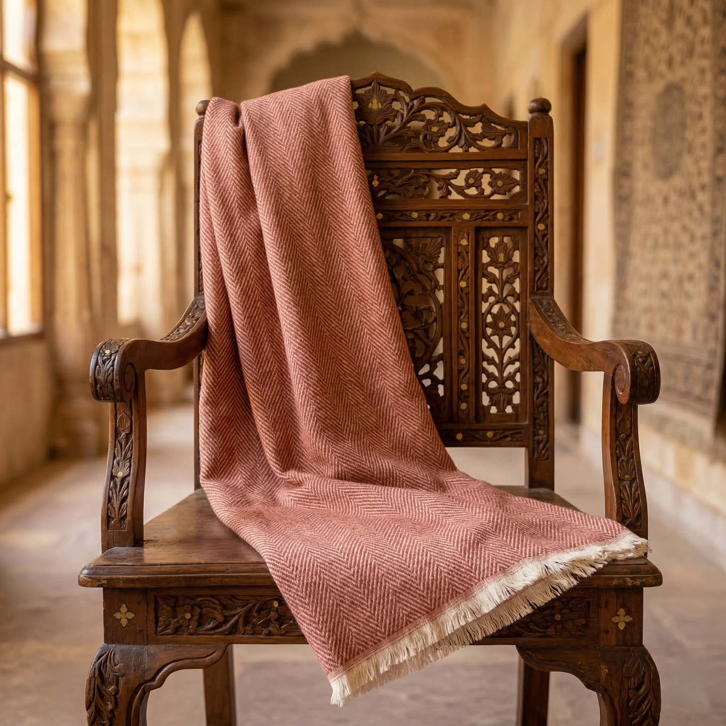 Elegant Sage Herringbone Hand Woven Blanket