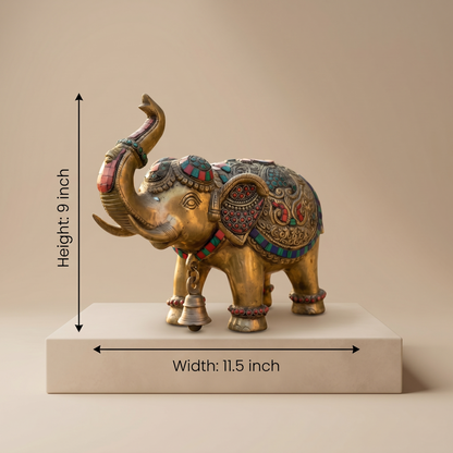 Majestic Ornamental Brass Elephant with Stones