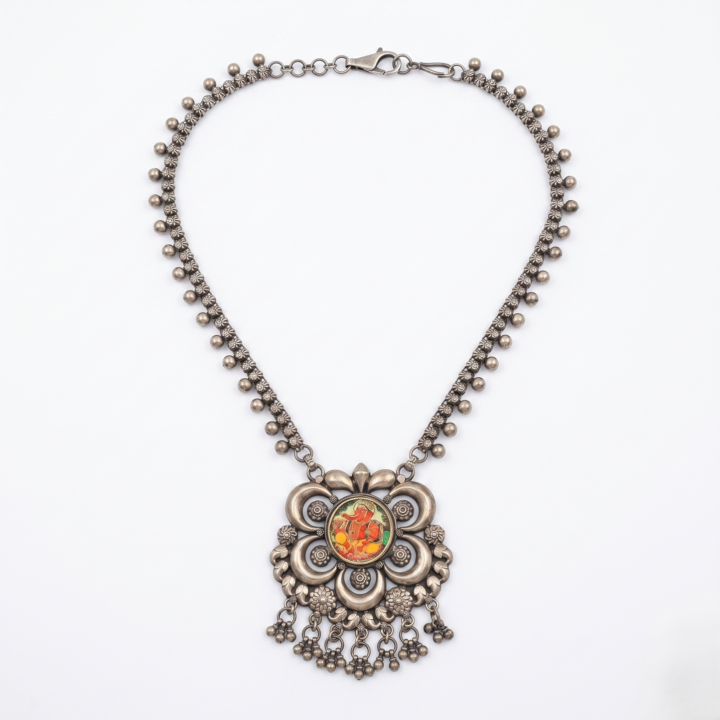Intricate Silver Lord Ganesha Pendant Necklace