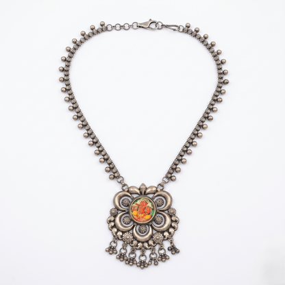 Intricate Silver Lord Ganesha Pendant Necklace