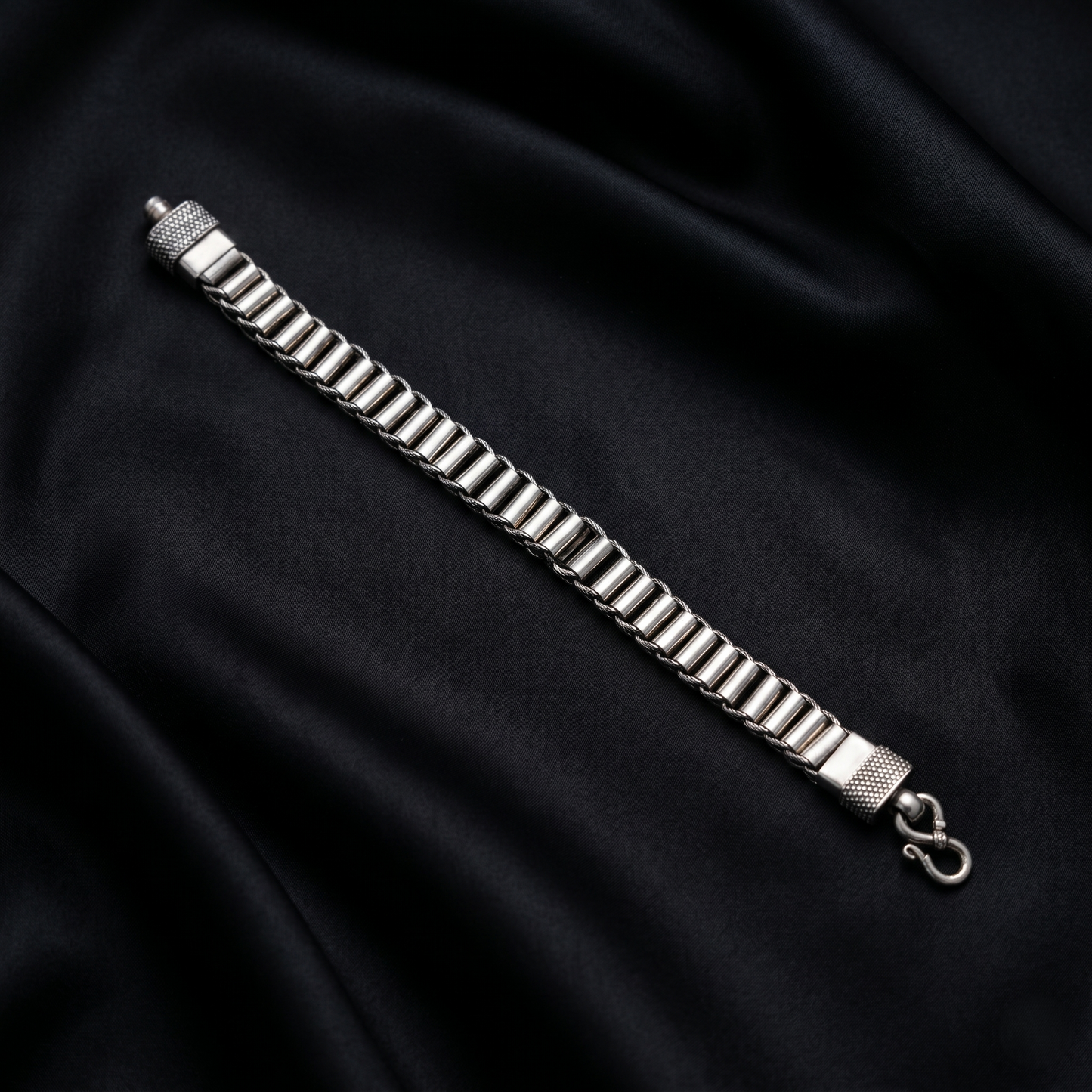 Handcrafted Sterling Silver Ribbed Link Bracelet