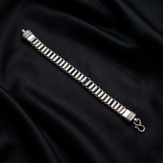 Handcrafted Sterling Silver Ribbed Link Bracelet
