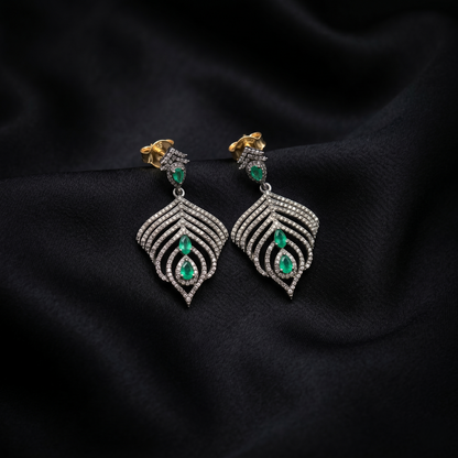 Elegant Emerald Victorian Peacock Drop Earrings