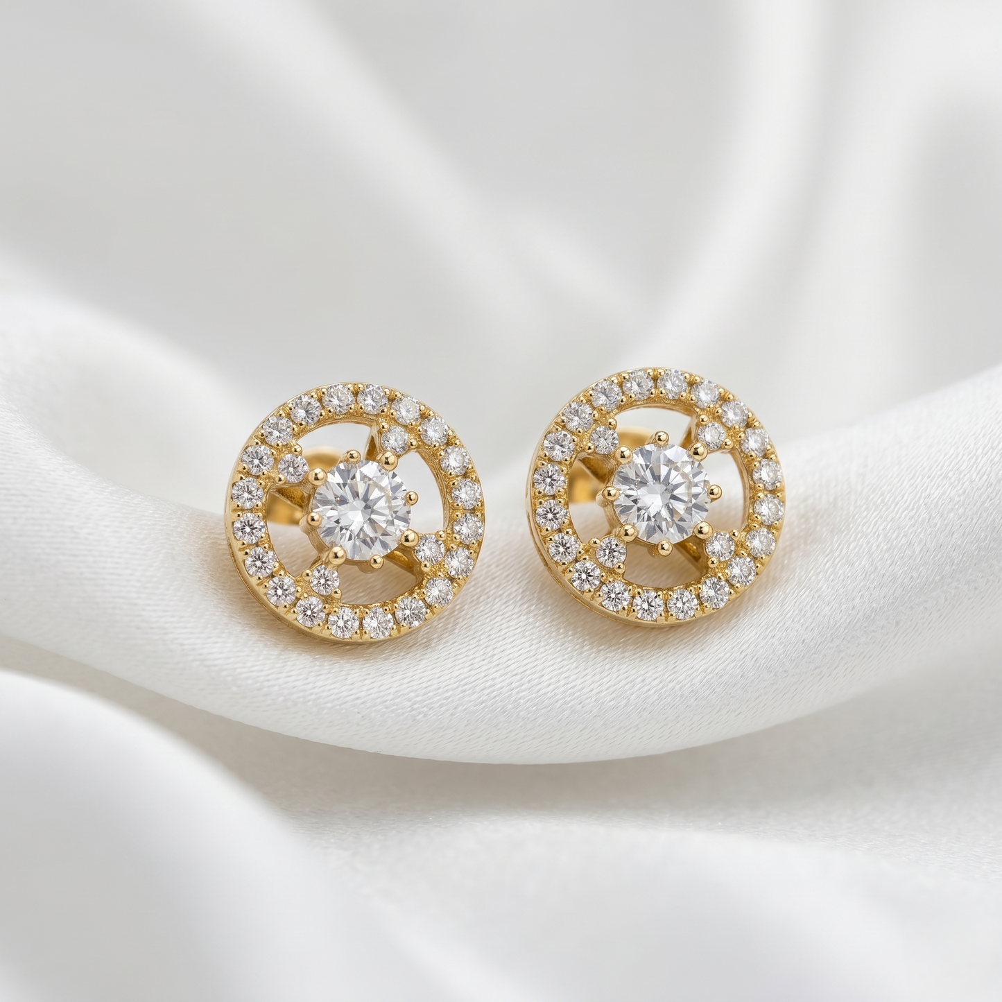 Ornate Circular Halo Silver Stud Earrings