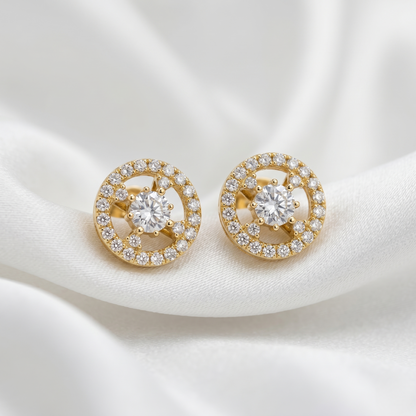 Ornate Circular Halo Silver Stud Earrings