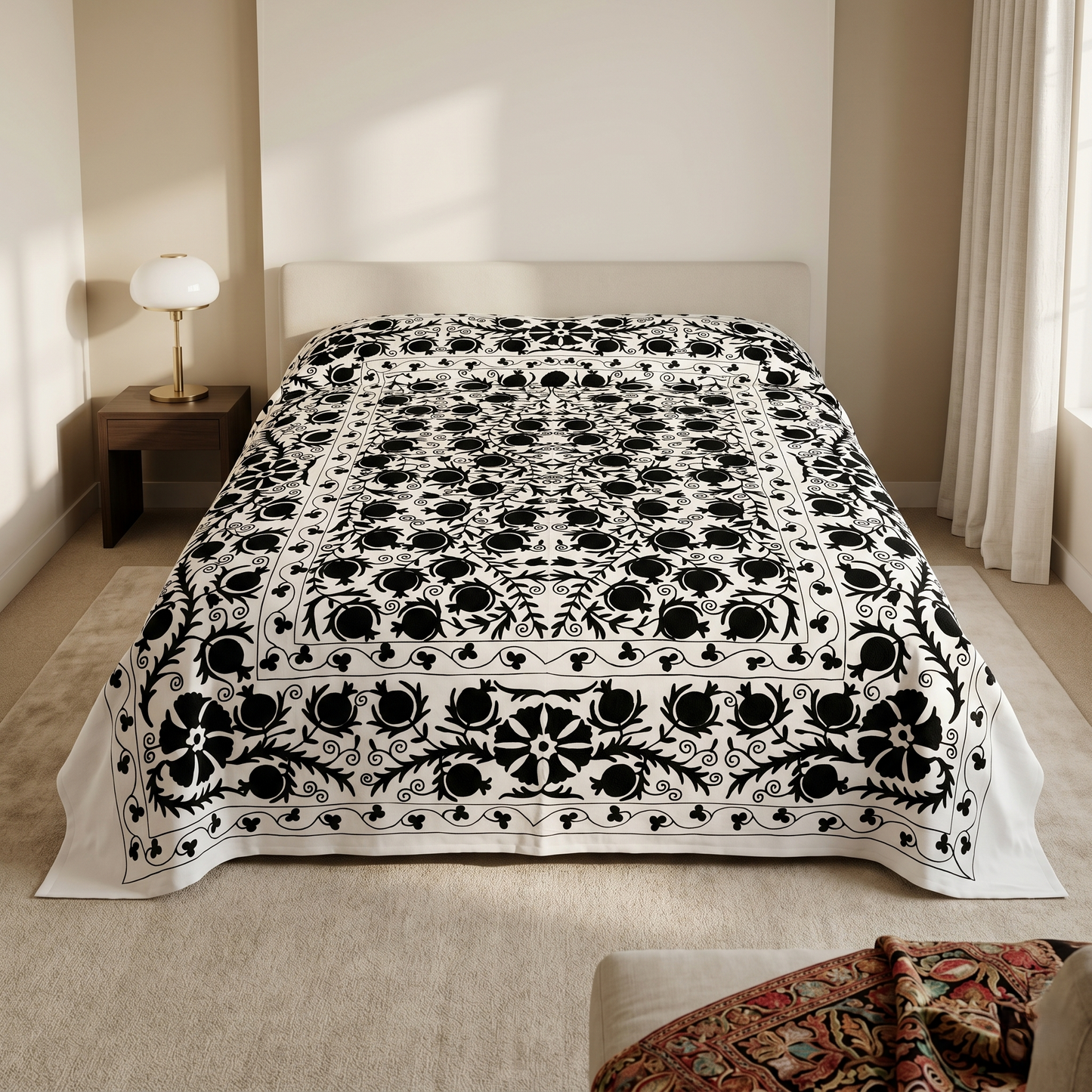 Monochrome Floral Handcrafted Luxury Cotton Bedcover