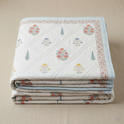 Hand Block Floral Diamond Quilt