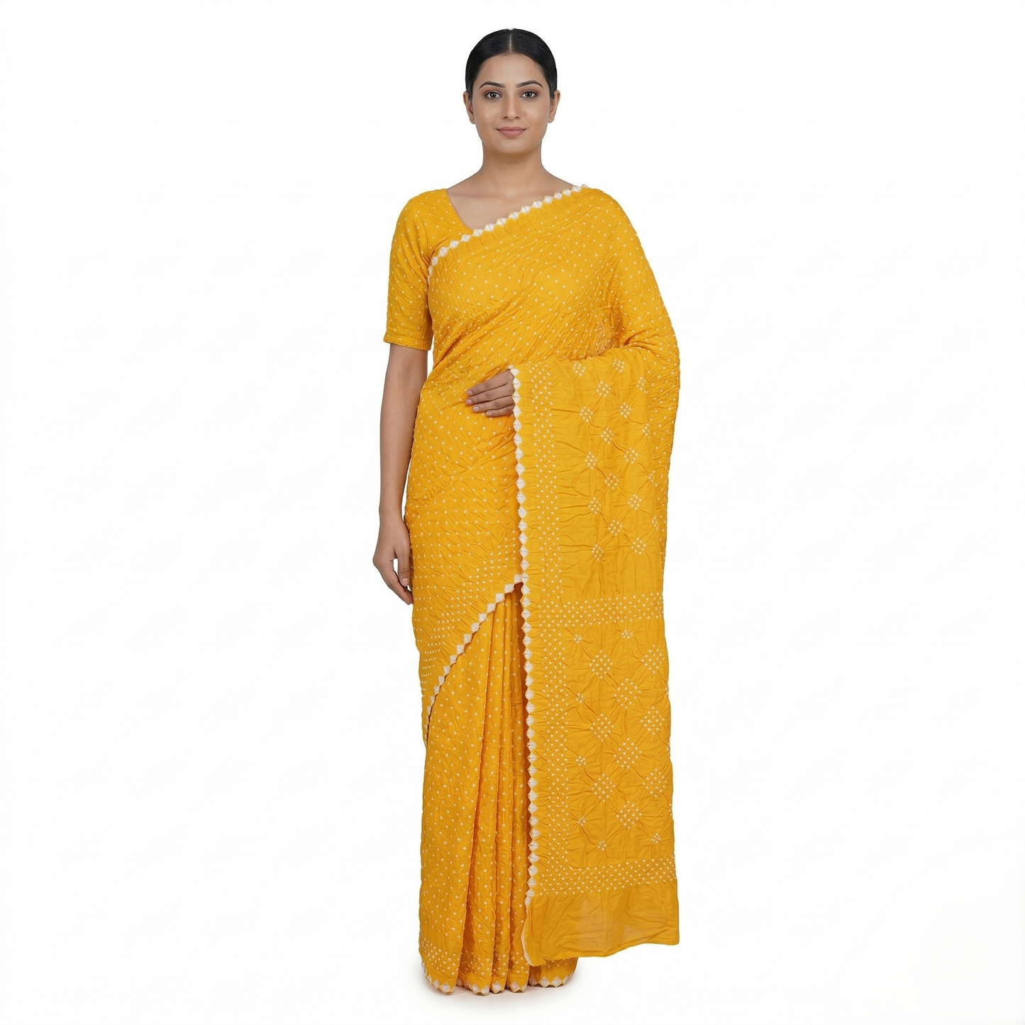 Vibrant Yellow Bandhani Silk Occasion Saree