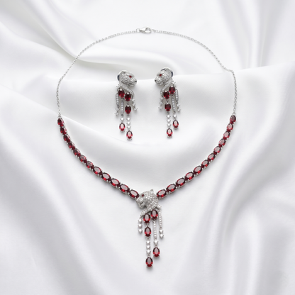Panther Garnet Cascading Silver Jewelry Set