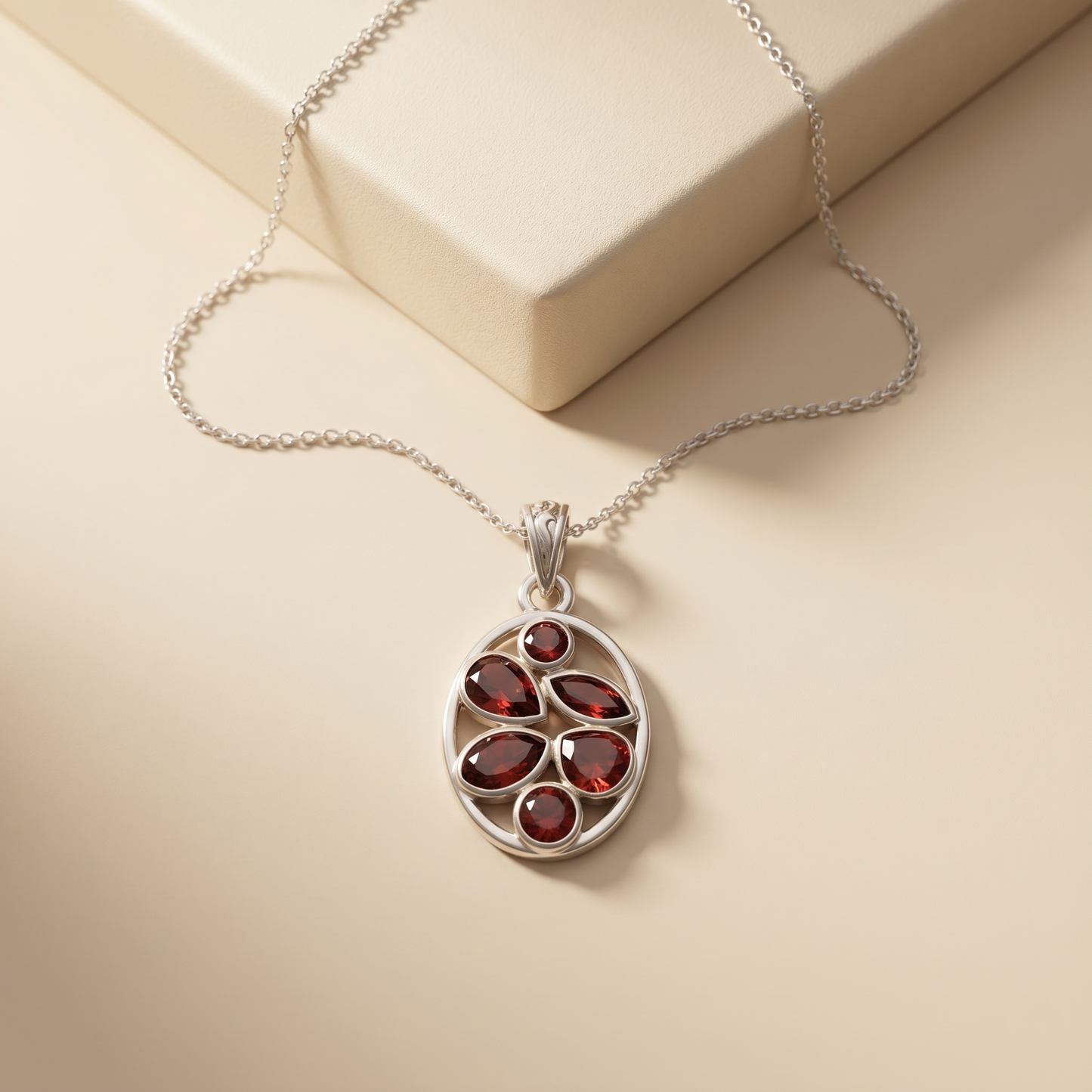 Vintage Sterling Silver Garnet Clusters Pendant