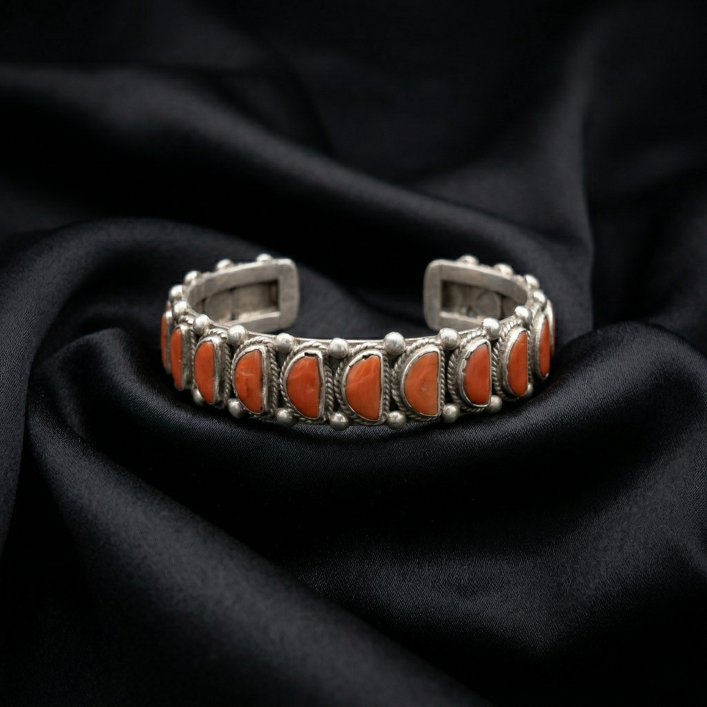Oxidized Silver Half-Moon Coral Cuff