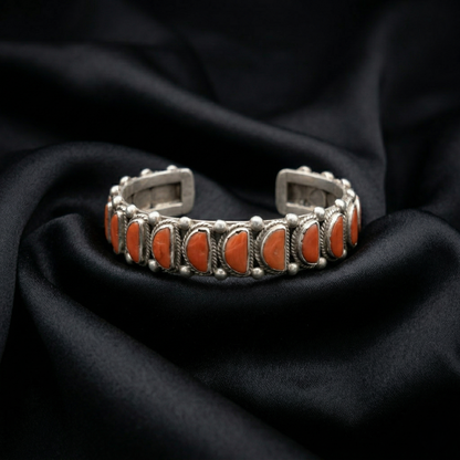 Oxidized Silver Half-Moon Coral Cuff