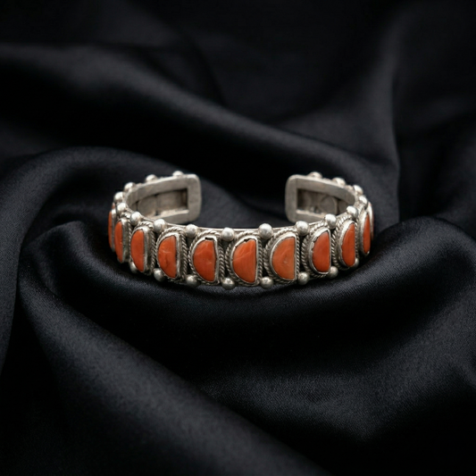 Oxidized Silver Half-Moon Coral Cuff