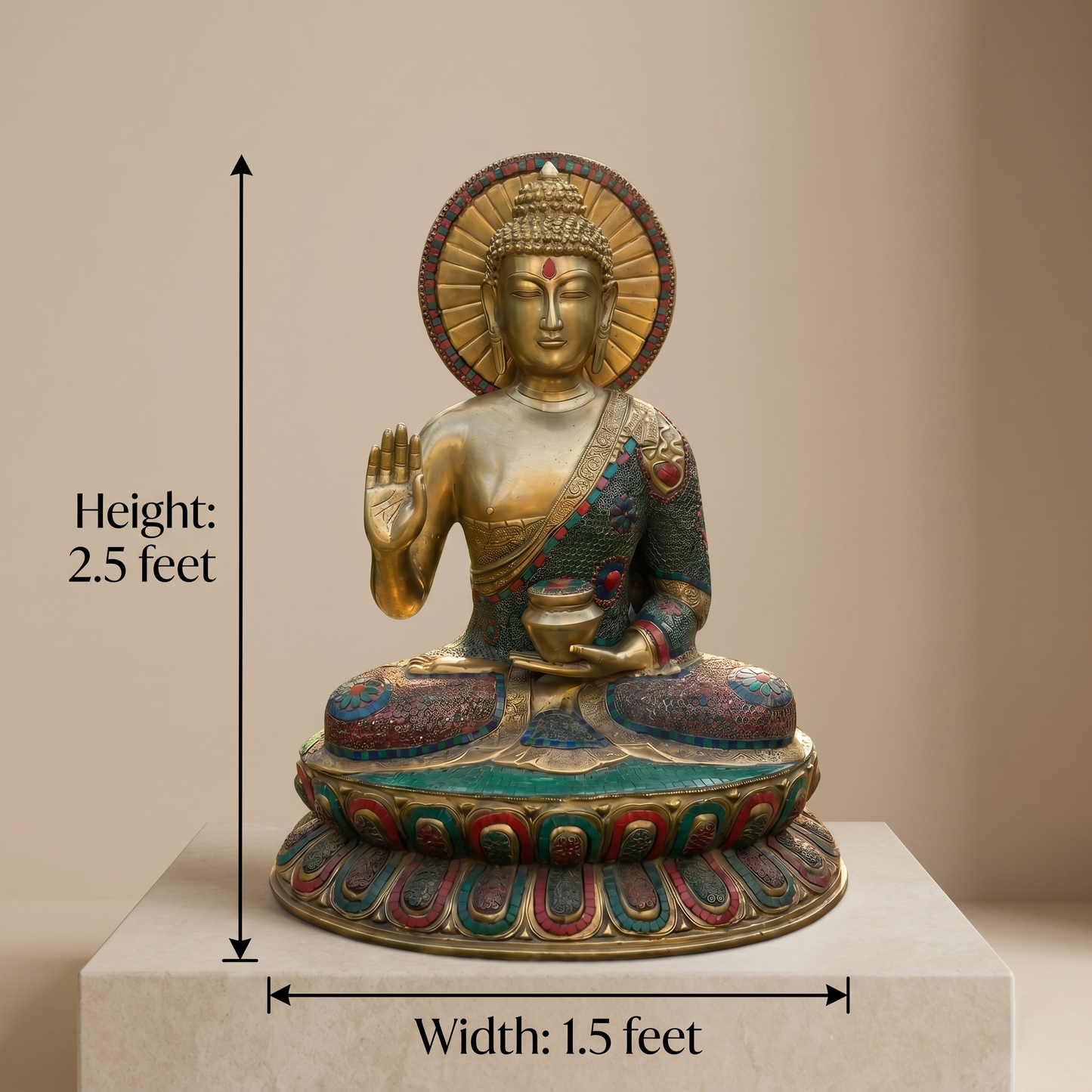 Heritage Brass Buddha with Stonework Inlay