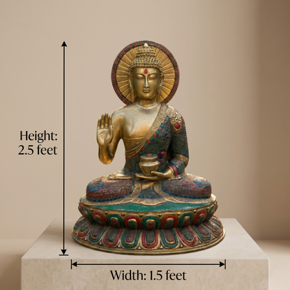 Heritage Brass Buddha with Stonework Inlay