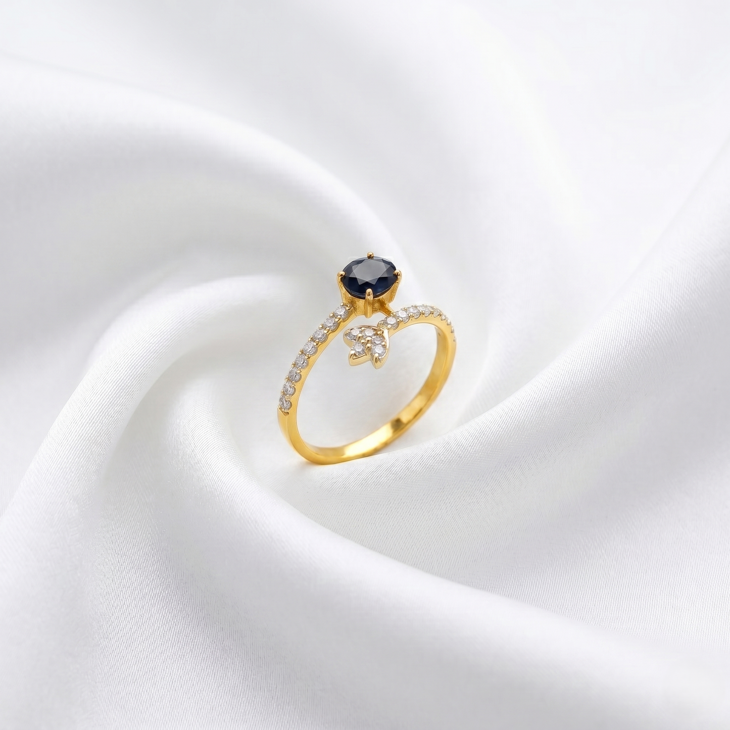 Elegant Sapphire Floral Gold Cocktail Ring