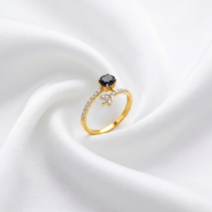 Elegant Sapphire Floral Gold Cocktail Ring