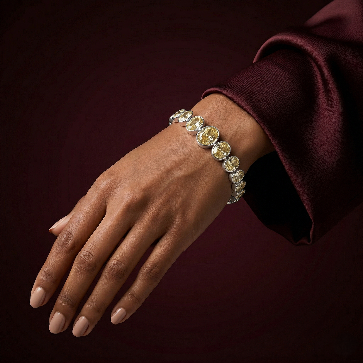 Elegant Sterling Citrine Floral Silver Bracelet