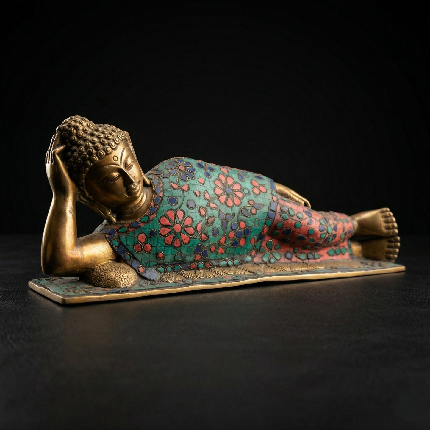 Mosaic Sleeping Buddha Brass Heritage Idol