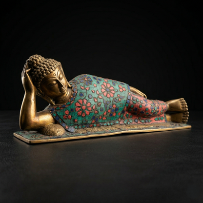Mosaic Sleeping Buddha Brass Heritage Idol