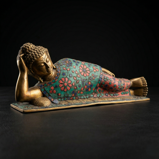 Mosaic Sleeping Buddha Brass Heritage Idol