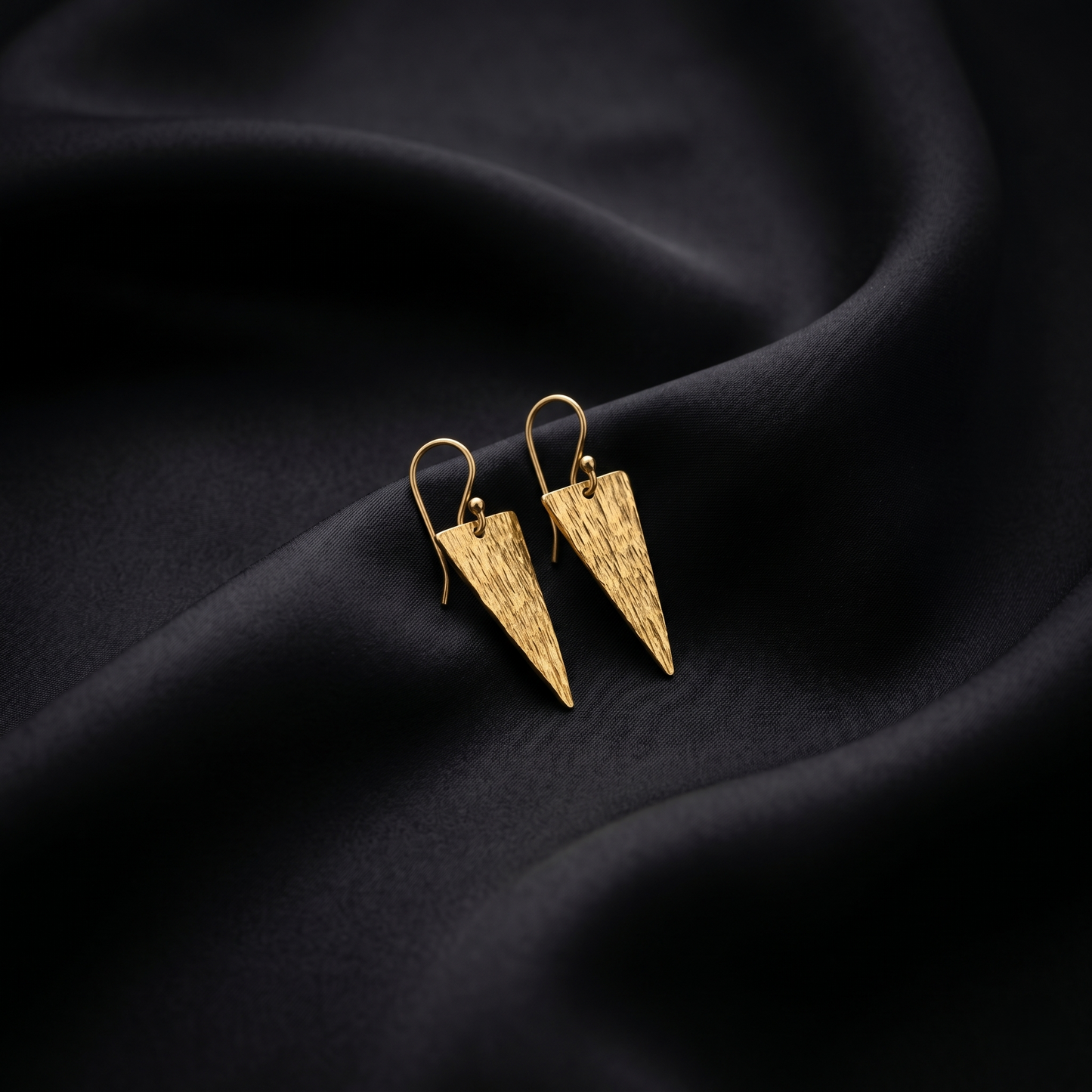 Textured Triangular Gold Plated Silver Earrings
