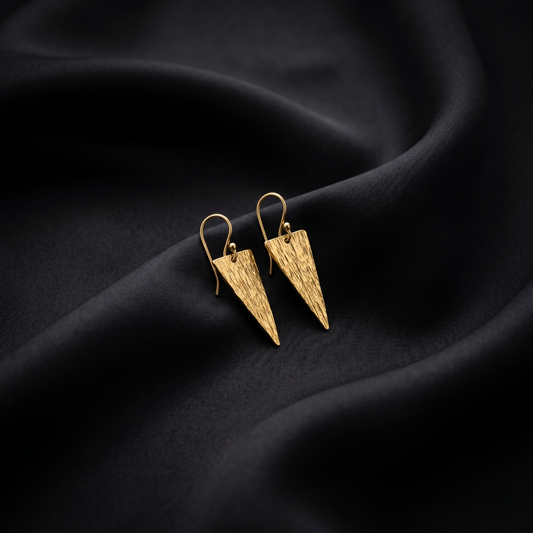 Textured Triangular Gold Plated Silver Earrings