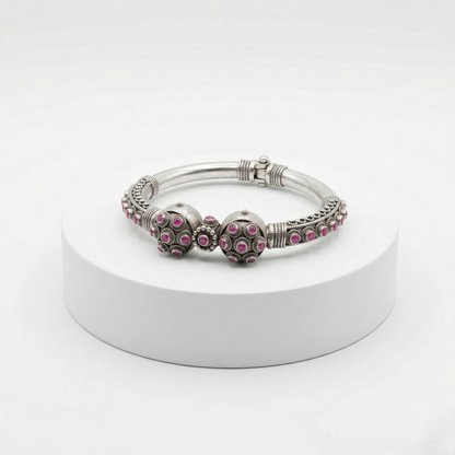 Handcrafted Ruby-Studded 92.5 Sterling Silver Kada