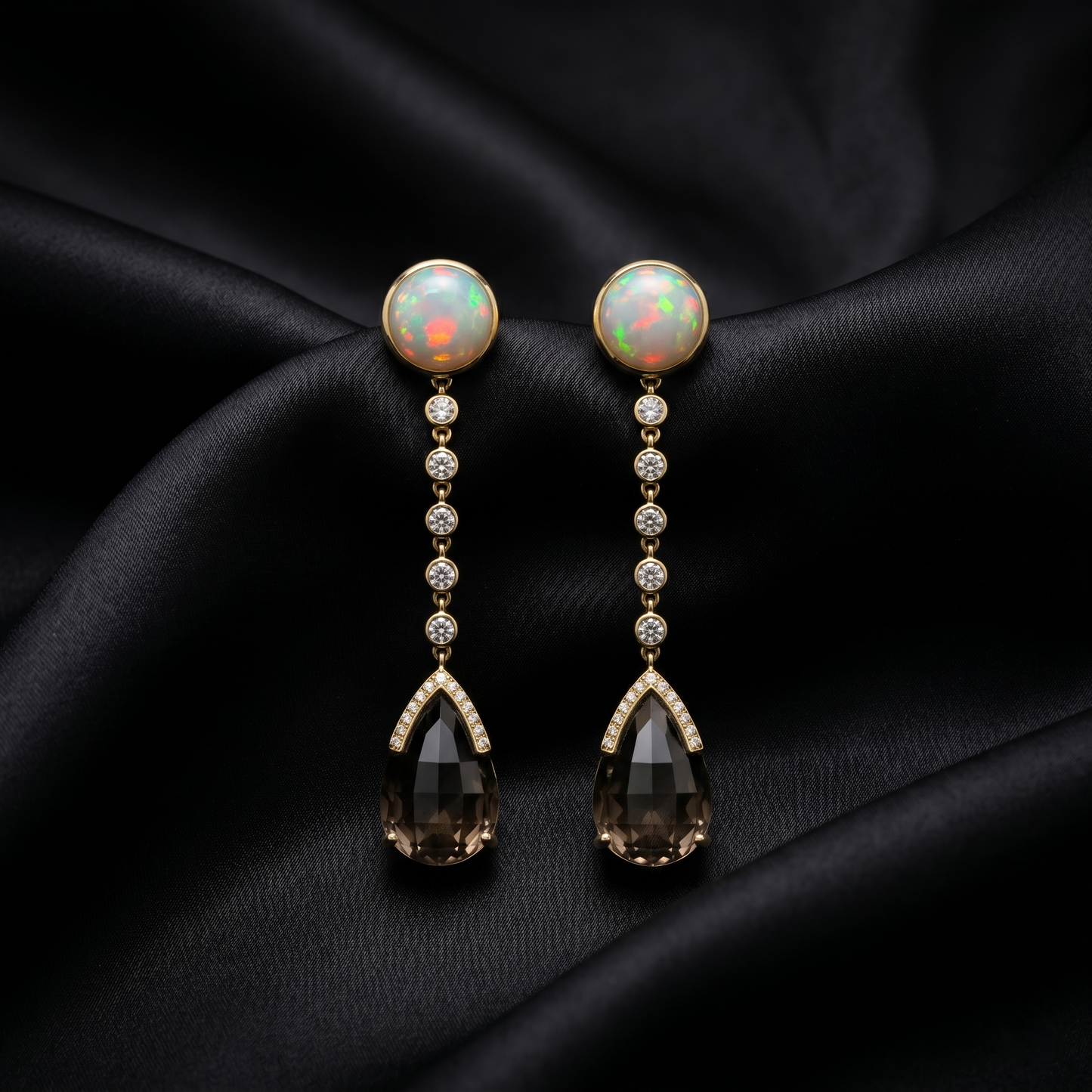Opal and Smoky Quartz Drop Earrings