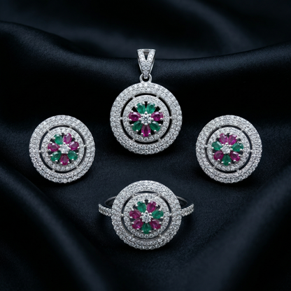Radiant Emerald and Ruby Floral Ensemble