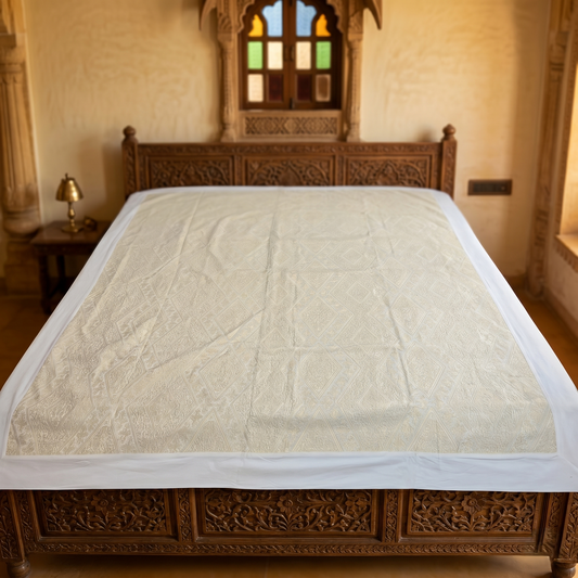 Cream Geometric Simplicity Luxury Cotton Bedcover