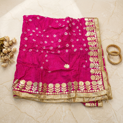 Rani Pink Bandhani Silk Gota Dupatta