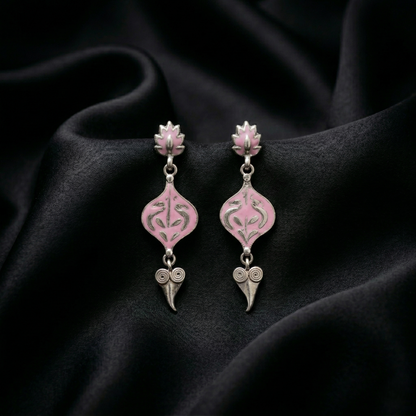Exquisite Pink Enamel Silver Floral Drop