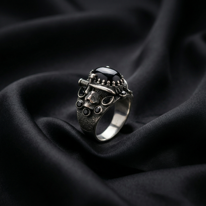 Silver Skull & Dagger Onyx Signet
