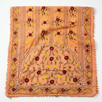 Floral Peach Phulkari Mirror Work Dupatta