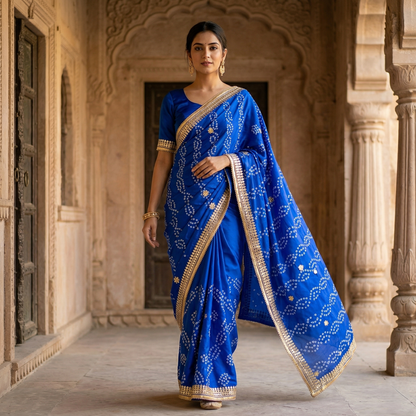 Royal Blue Bandhani Silk Embellished Saree
