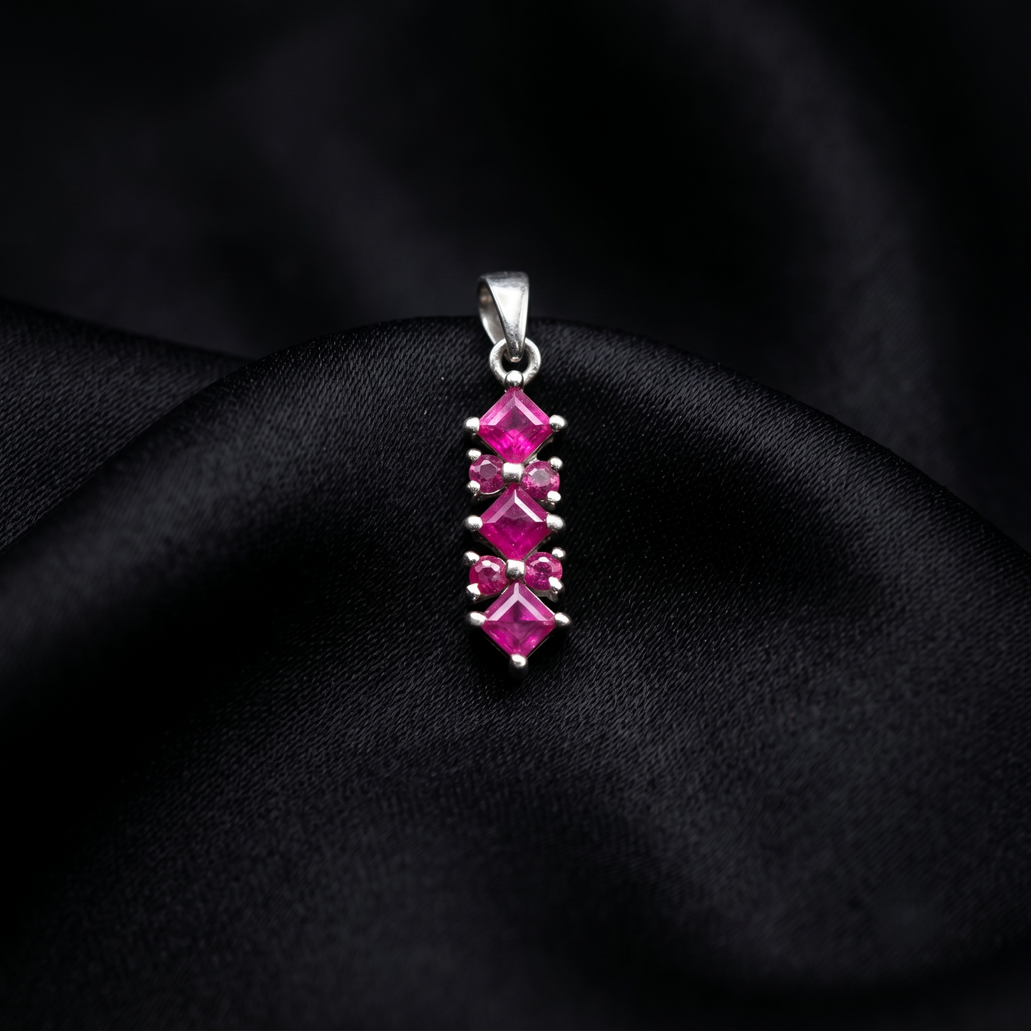 Elegant Silver Stacked Pink Gemstone Pendant