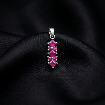 Elegant Silver Stacked Pink Gemstone Pendant