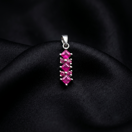 Elegant Silver Stacked Pink Gemstone Pendant