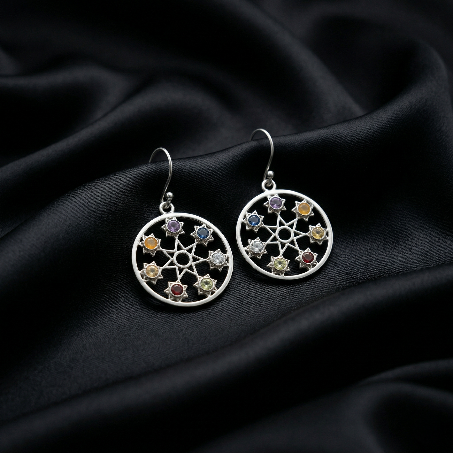 925 Silver Multi-Gemstone Celestial Hoop Earrings
