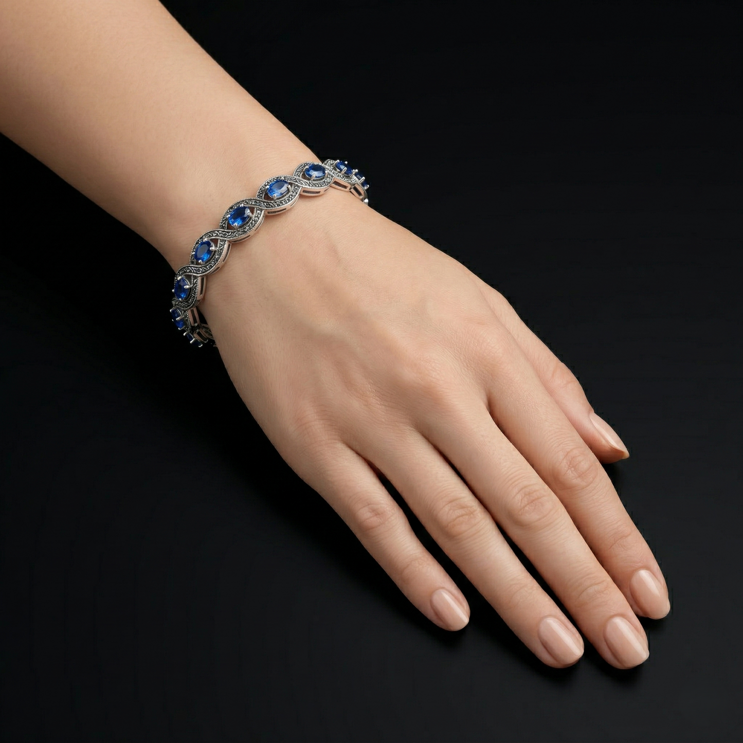 Elegant Silver Blue Sapphire Marquise Kada