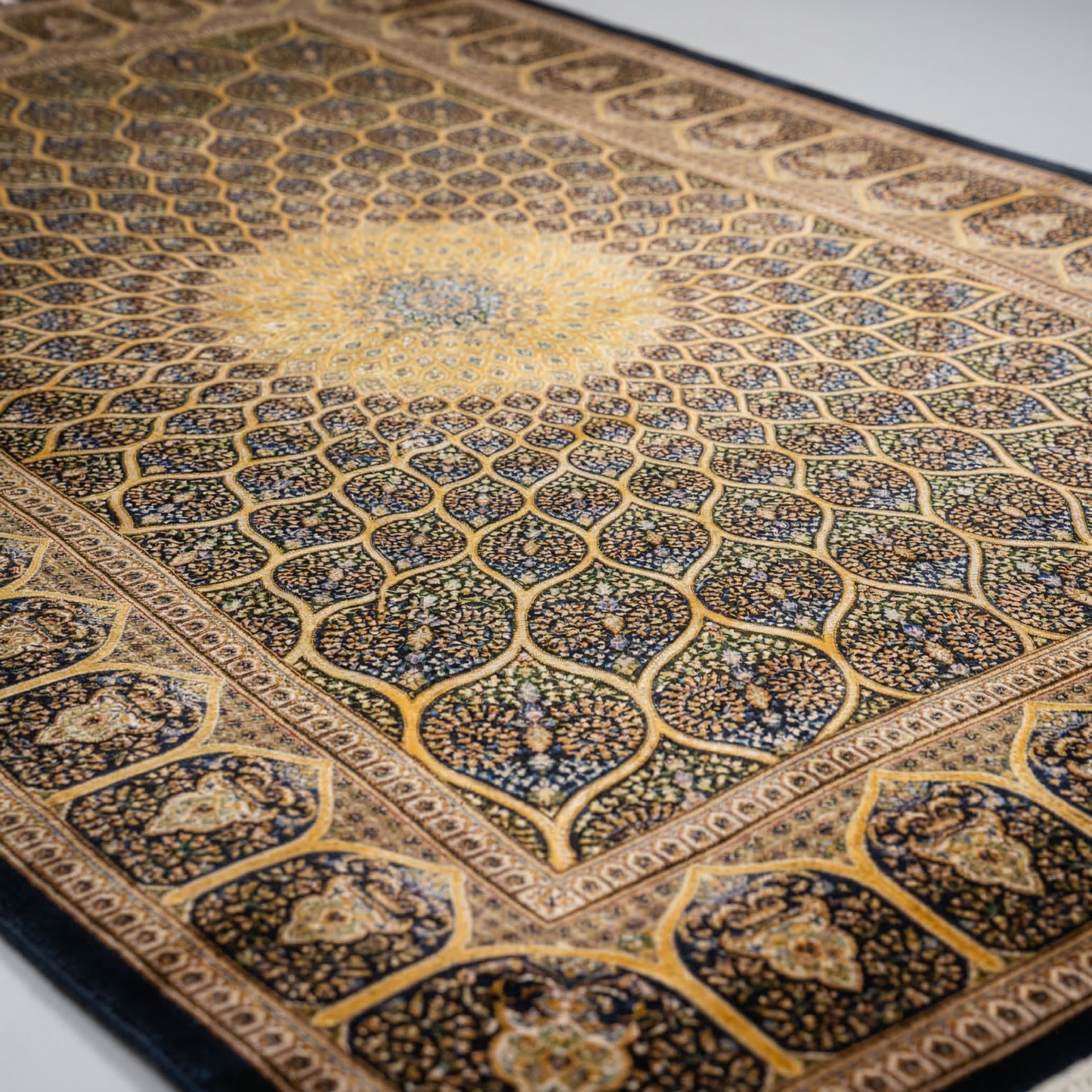 Persian Medallion Intricate Gold Silk Rug
