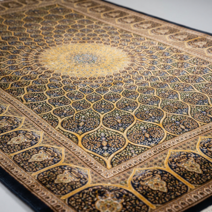 Persian Medallion Intricate Gold Silk Rug