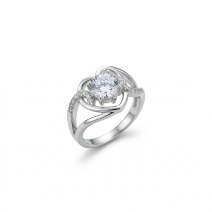Sparkling Silver Heart-Framed Solitaire Ring